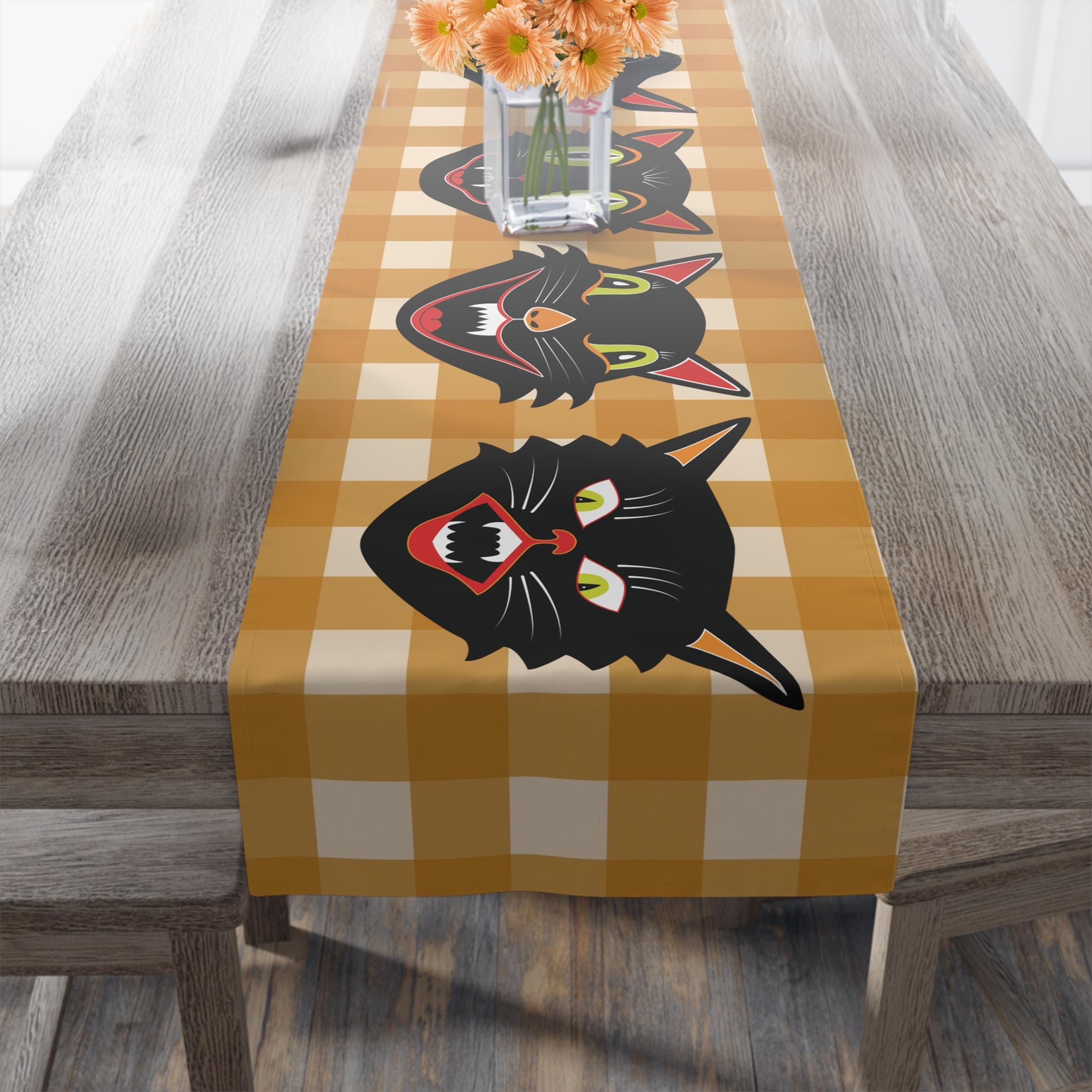 Happy Halloween Table Runner - Cartoon Pumpkin Ghosts Cats Design, Non-Slip Orange Decor For Dining Table - View #10