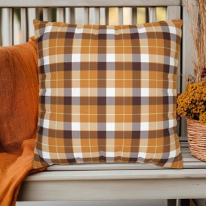 Fall Plaid Brownish Purple Orange Cream Pattern Square Throw Pillow, Autumn Accent Pillow Covers,  Fall Farmhouse Plaid Decor