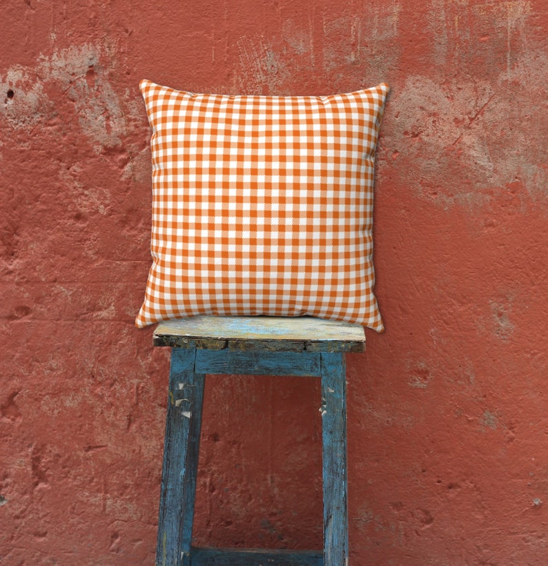 ORANGE PLAID Pillow Cover Fall Pillow Cover Orange Gingham Etsy