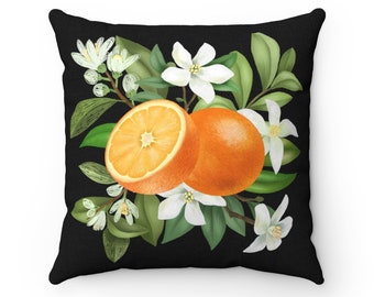 Orange Blossom Pillow Cover, Black Pillows, Citrus Decor, Black Floral Pillows, Floral Pillows, Citrus Decor, Citrus Pillows, Multiple Sizes
