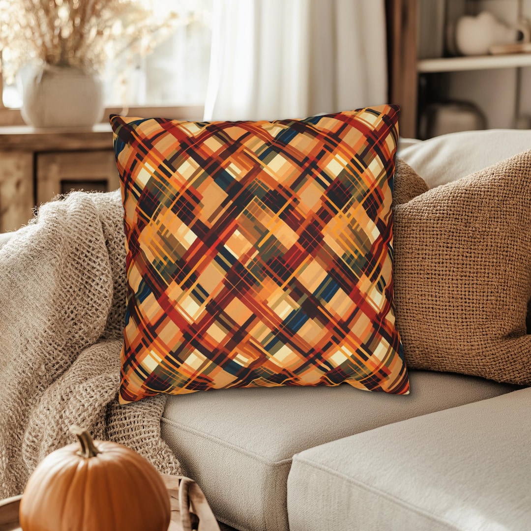 Fall Crosshatch Fall Plaid Abstract Crosshatch Style Pattern Throw Pillow, Autumn ...