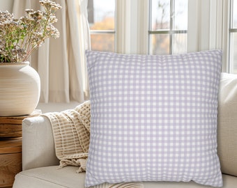 LIGHT PURPLE GINGHAM Throw Pillow, Lilac Gingham Plaid Pillow, Pastel Purple Accent Pillow, Throw Pillow Sets, Pastel Purple Plaid Decor