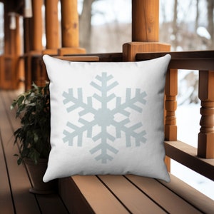 Snowflake Pillow Cover Light Blue Gray on White Winter Holiday Accent Pillow Cover, Minimalist Winter Pillows, Winter Snowflake Decor