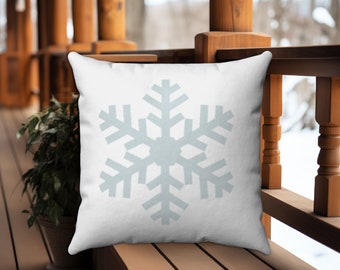 Snowflake Pillow Cover Light Blue Gray on White Winter Holiday Accent Pillow Cover, Minimalist Winter Pillows, Winter Snowflake Decor