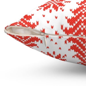 Winter Pillow Cover Red & White Snowflake and Tree Faux Cross Stitch Pattern, Winter Ski Lodge Pillows, Red White Winter Accent Pillows image 7