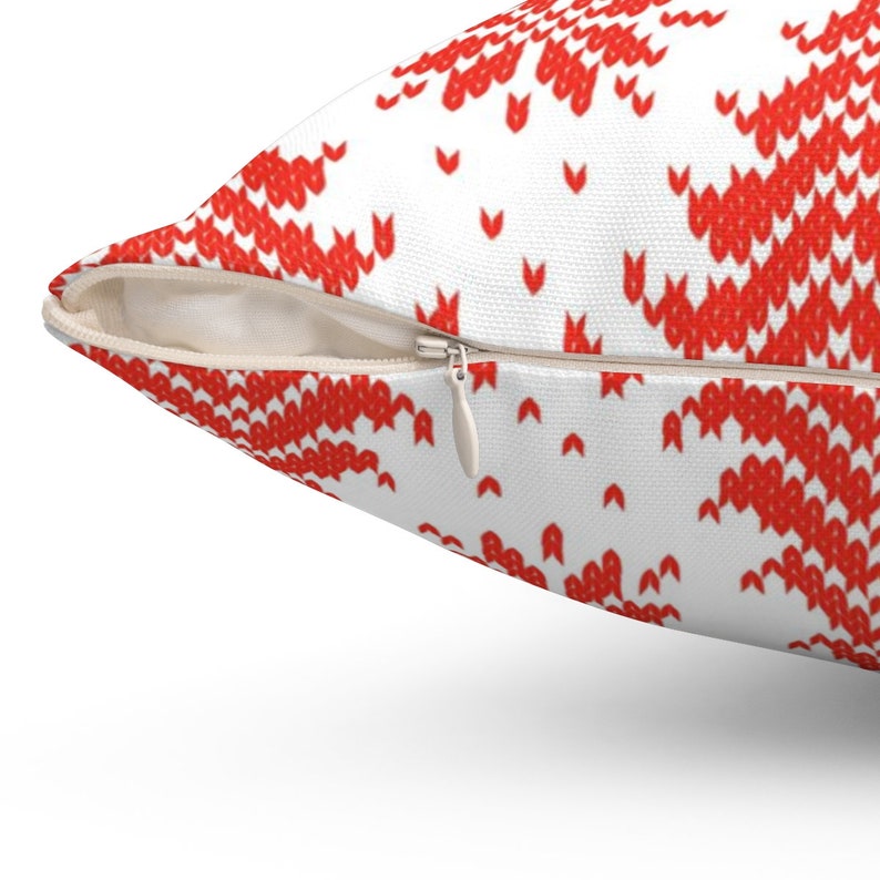 Winter Pillow Cover Red & White Snowflake and Tree Faux Cross Stitch Pattern, Winter Ski Lodge Pillows, Red White Winter Accent Pillows image 7