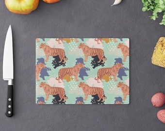 Planche à découper en Verres - 39x28 - Animaux sauvages - Jungle - Lion - Tigre
