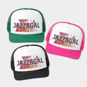 Jazzagal Trucker Hat Snapback Available in 3 Colors - Green, Pink & Black, Jazzagal Hats, Rose Family Hat, Bridesmaids, Girls Weekend Hat
