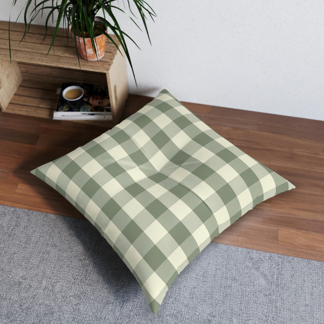 SAGE GREEN BUFFALO Gingham Plaid Floor Pillow Cushion in Round or ...