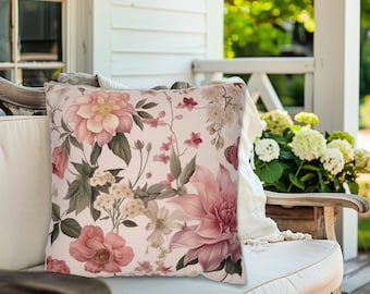 Sierkussen zachte pastelroze bloemen, mooie bloemendecor, kussens binnen buiten, zomerkussens buiten, roze bloemendecor