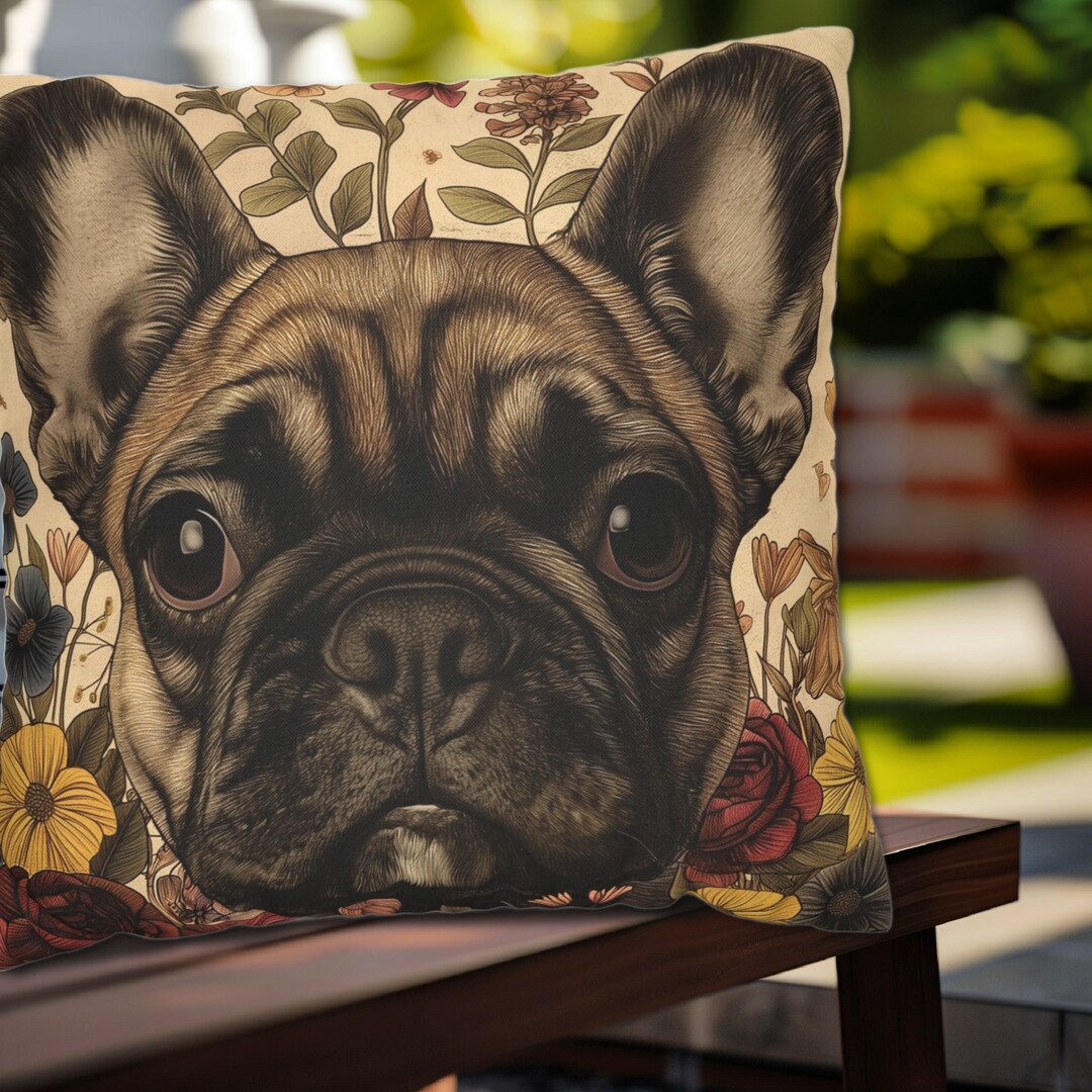 Valentine's Female French Bulldog in Donut Skirt Throw Pillow | Red & White Colored main image 1