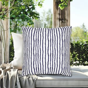 Dark Indigo Blue & White Vertical Wavy Distressed Striped Throw Pillow, Coastal Throw Pillows, Neutral Home Decor, Striped Home Decor
