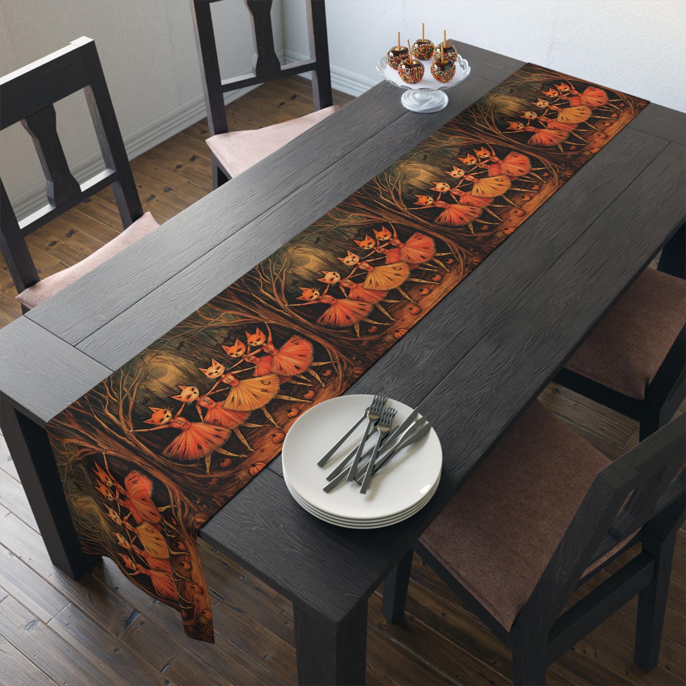 Runner da tavolo nero per Halloween, stile boho rustico, in garza, per Ringraziamento, 3 m, per