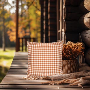 Oranje geruite vierkante sierkussen, herfstkussens, herfstkussens, zomerkussens, kussens met gingangruit, herfstdecor, herfsthuisdecor, oranje ruitkussen afbeelding 5