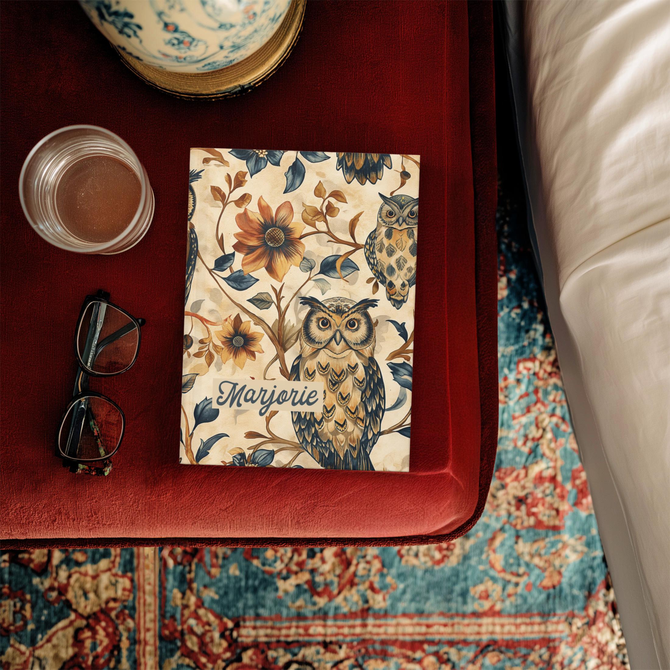 Custom Owl Journal • Personalized Name Notebook • Vintage Floral Owl Gift