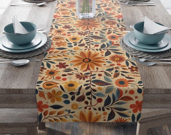 Caminho de mesa floral botânico, decoração boho de outono, amarelo, disponível em 2 tamanhos.