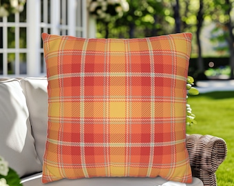 Almohada de cuadros con motivos cítricos, tartán de pomelo y naranja amarillo, almohadas de cuadros veraniegos, almohadas de cuadros brillantes, almohadas para exteriores, almohada de cuadros naranja