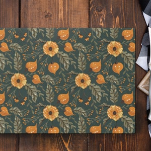 Botanical Cutting Board, Unique Kitchen Accessories, Kitchen Gift, Boho Kitchen, Charcuterie Board, Tempered Glass Cutting Board, 2 Sizes