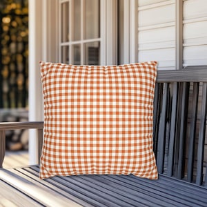 Oranje geruite vierkante sierkussen, herfstkussens, herfstkussens, zomerkussens, kussens met gingangruit, herfstdecor, herfsthuisdecor, oranje ruitkussen afbeelding 1