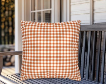 Orange Gingham Plaid Square Throw Pillow, Fall Pillows, Summer Pillows, Gingham Pillows, Autumn Decor, Fall Home Decor, Orange Check Pillow