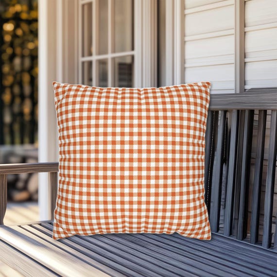 Orange Gingham Plaid Square Throw Pillow, Fall Pillows, Summer Pillows, Gingham Pillows, Autumn Decor, Fall Home Decor, Orange Check Pillow