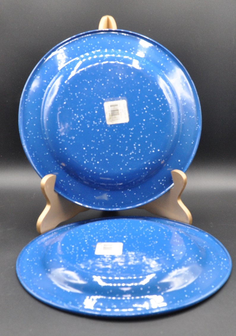 set of two blue plates with speckles
