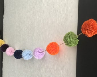 Guirnalda de pompones de hilo, guirnalda de pompones, guirnalda de hermosos colores, decoración del hogar, guirnalda, colgante de pared, decoración de fiesta,