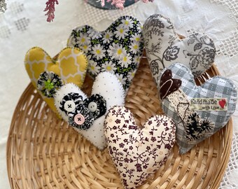 Hearts Bowl Fillers,Set of 6 Shabby Hearts,Fabric HeartsTray or Bowl Filler,Romantic Hearts