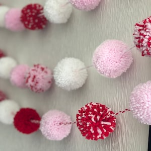 Valentines pom pom decor,Baby Shower Decor,Birthday Party Decor,Yarn pom pom garland,Party Decor,Love,Wall Hanging,Home Decor