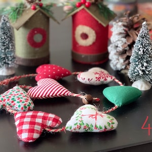 Christmas Garland,Hearts Garland,Cotton Hearts,Hanging Hearts, Christmas Decor,Gift,Party Decor,Home Decor