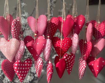 Valentines Hearts,Valentine’s Day Decor,Hearts Garland,Farmhouse Style,Cotton Fabric Hearts,Beautiful Garland,Door Knob,Handmade,Gift,