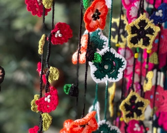 Handgemaakte gehaakte bloemglazenketting, lenzenvloeistofhouder met kralen (34-35")