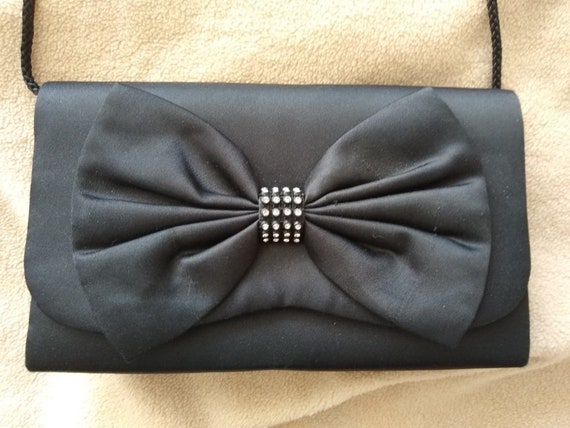 80s Vintage Avon black satin/rhinestone evening ba
