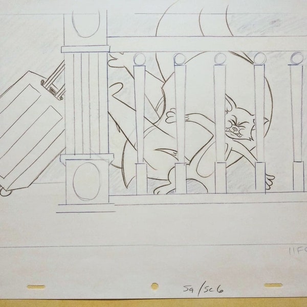 Tom and Jerry Animation Layout pencil drawing -- Tom the Cat