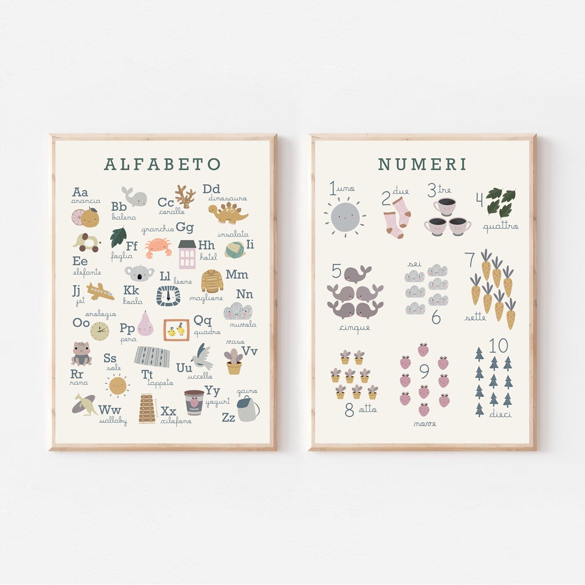 Poster Educativi Per Bambini Con Cornice In Legno – Set Alfabeto E Numeri 1-20 – 30,5 X 40,6 Cm – Decorazione Cameretta, Asilo, Aula - 2