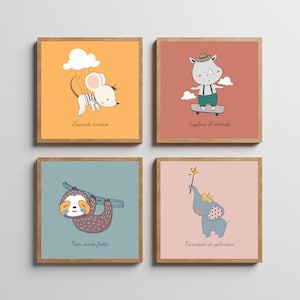 Stampe per cameretta, Decorazioni per cameretta, Bambini, Nursery Decor, Animali, Topo, Rinoceronte, Bradipo, Elefante, Casa, Idea regalo