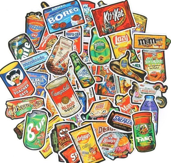 Funny Snack Sticker Pack / 50 Pcs Vinyl Decals / Drinks PVC Etsy