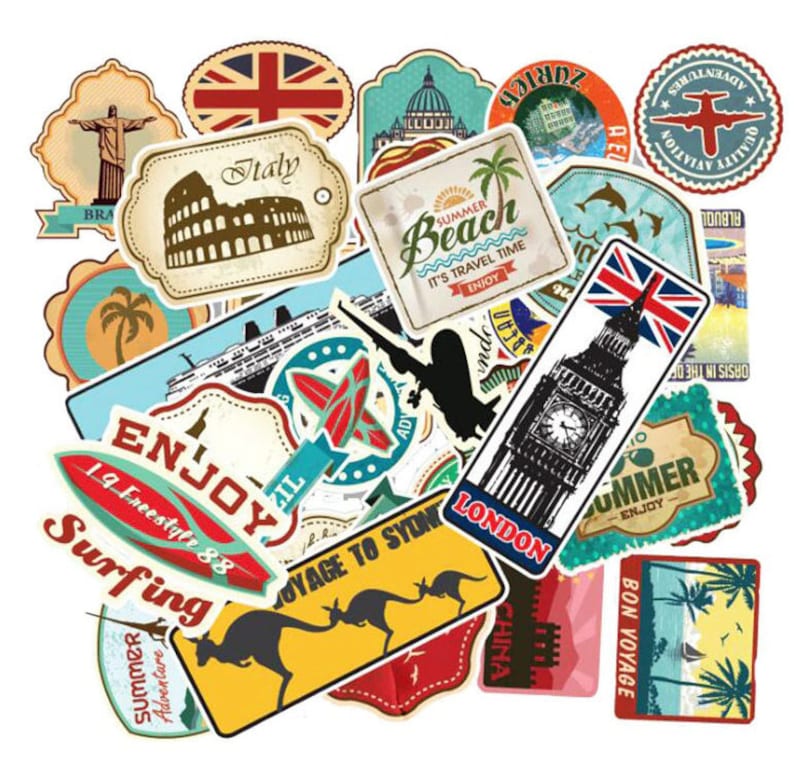 New Retro Travel Landmark Stickers / 100 Pcs Travel Vinyl | Etsy