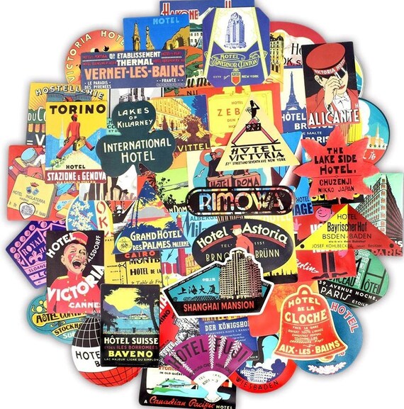 retro luggage stickers