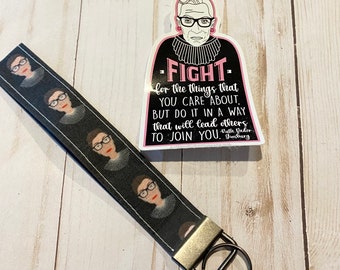 RGB Keychain, Ruth Bader Ginsburg Keychain, Fabric Key Fob, Liberal Keychain, Feminist Gifts, Liberal Gifts