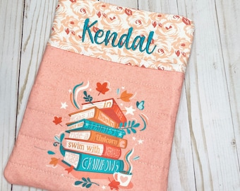 Book Sleeve With Pocket, Floral Padded Book Sleeve, Personalized Book Pouch, Book Case, Book Sleeve, E Reader Case, iPad Case, Book Lover