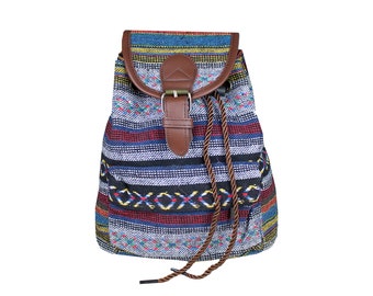 Ethno Backpack Small, City Backpack Daypack for Women and Girls, Indian Festival Backpack from South America, Colorful and Gray