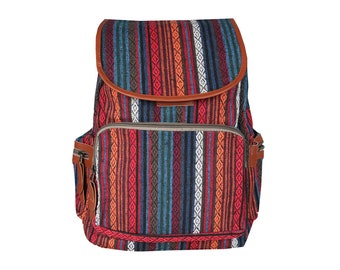 Backpack Ethno, City Backpack Daypack for Excursions, Indians, Hippie, Festival Backpack, Red Blue Striped