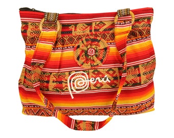 Damen Handtasche Schultertasche Kunstleder Stoff Peru Frauen Tasche Ethno Hippie Orange