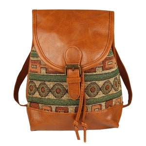 Backpack Women Small, CityBackpack Daypack for Women and Girls for Hiking, For Excursions, Ethnic Indian Festival Backpack, Green image 1