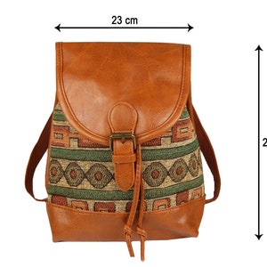 Rucksack Damen Klein, Cityrucksack Daypack für Frauen und Mädchen zum Wandern, für Ausflüge, Ethno Indianer Festival Rucksack, Grün Bild 2