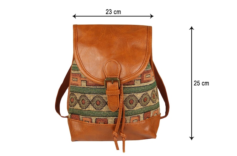 Backpack Women Small, CityBackpack Daypack for Women and Girls for Hiking, For Excursions, Ethnic Indian Festival Backpack, Green image 2