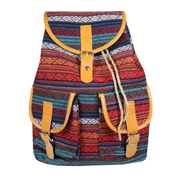 Backpack Ethno, City Backpack Daypack for Excursions, Indian, Hippie, Festival Backpack, Red Blue