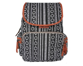 Rucksack Ethno, Cityrucksack Daypack für Ausflüge, Indianer, Hippie, Festival Rucksack, Schwarz Weiß Gestreift