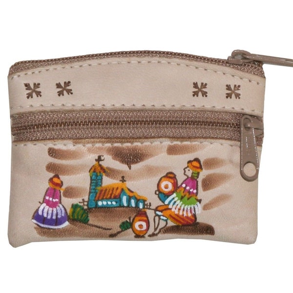 Portemonnaie Damen Echt Leder Geldbörse Klein Mini Kinder Indianer Anden Inka XS